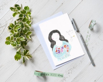 Thinking of you Card, Greeting Card for friend with flowers