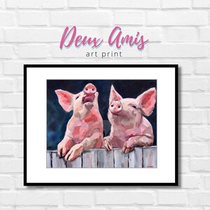 Two Pigs Matted Fine Art Print: Pig Lover Gift, Farm Animals, Merrill Weber (11x14-inches)
