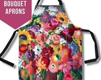 FLORAL PAINTING Art APRON Cooking Aprons Chef Aprons Artist Aprons Gardening Aprons Painting Apron Hostess Gift for Her Bbq Aprons