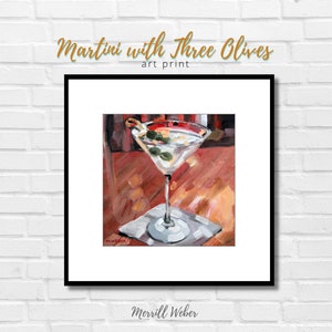 Martini with Olives Matted Art Print: Matted Cocktail Bar Decor by Merrill Weber (12x12-inches)
