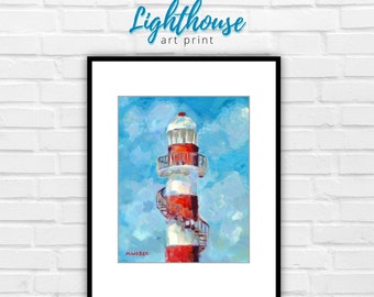 Nautical Lighthouse Fine Art Print by Merrill Weber | Coastal Beach House Kitchen Living Room Office Wall Decor