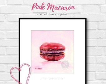 PINK MACARON Oil Painting FiNE ART PRiNT Paris Inspired Dessert Wall Art French Bakery Art France Macarons Painting By Merrill Weber