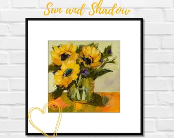 Sun and Shadow FINE ART PRINT, Sunflower Painting by Merrill Weber Giclée Prints Wall Décor Kitchen Art Bedroom Decor Living Room Sunflowers