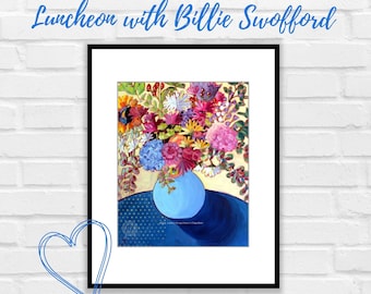 Luncheon with Billie Swofford Floral FINE ART PRINT Matted, Sunflower Painting Nursery Wall Art, Girls Room, Living Room Art Kitchen Art