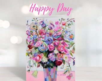 Happy Day FLORAL GREETING CARDS Birthday Cards Blank Cards Everyday Colorful Cards Art Cards Sunflower Painting Greeting Cards