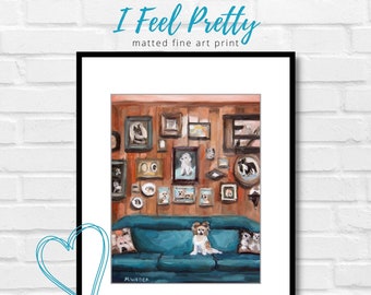 I FEEL PRETTY, Matted Fine Art Print, Room Interior Oil Painting, Interiors, Dog Groomer, Jess Rona Grooming, Dog Lover Gift, Pet Portrait