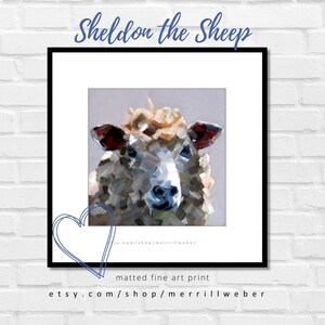 Sheldon the Sheep Art Print: Matted Farm Animal Oil Painting (12x12-inch)
