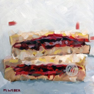 Peanut Butter and Jelly Original Oil Painting: Kitchen Food Art, by Merrill Weber (8x8-inches)