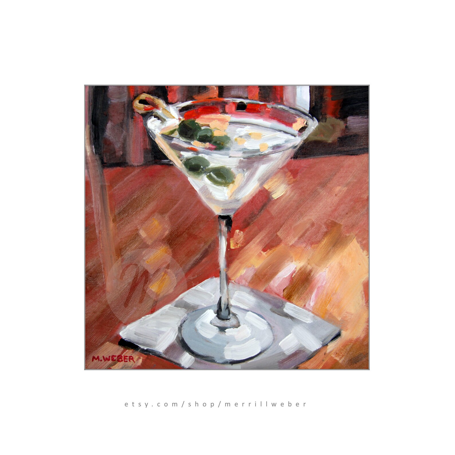 Martini With Three Olives Martini Art Matted FINE ART Print Bar Art