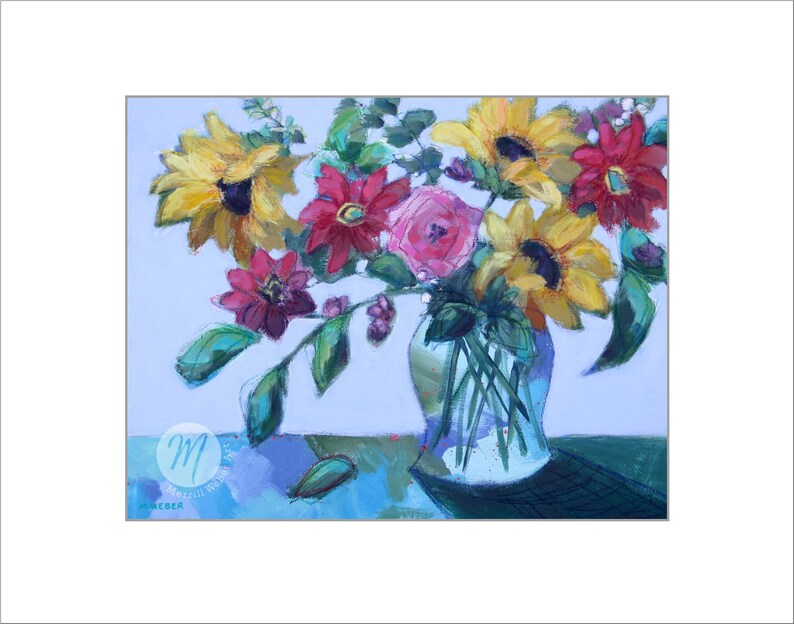 WALKING ON SUNSHINE Floral Art Prints, Flower Print, Sunflower Painting, Living Room Art Bedroom Floral Wall Art Flower Poster Merrill Weber image 2