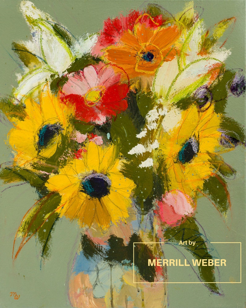 Fleur Peinture Talk To Me Original Encadré Technique Mixte Etsy
