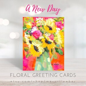 Sweet Love FLORAL GREETING CARDS for Her Birthday Cards Blank Cards Everyday Cards Art Cards Pink Red Purple Flowers Painting image 7