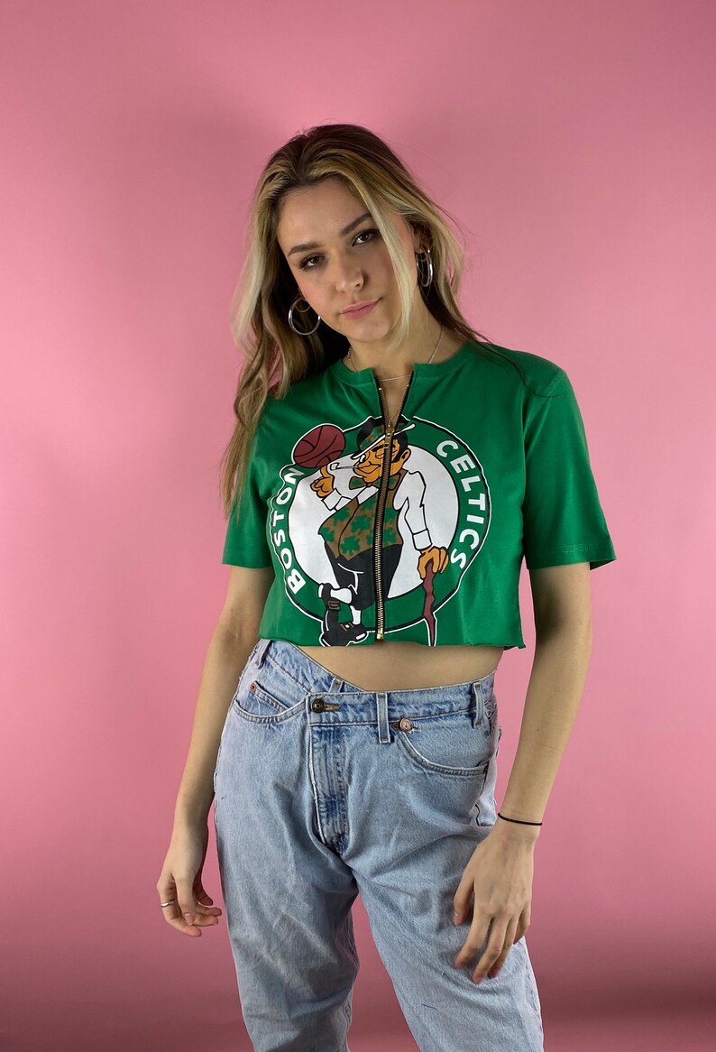 Vintage Boston Celtics Cropped Zip-up Tee S