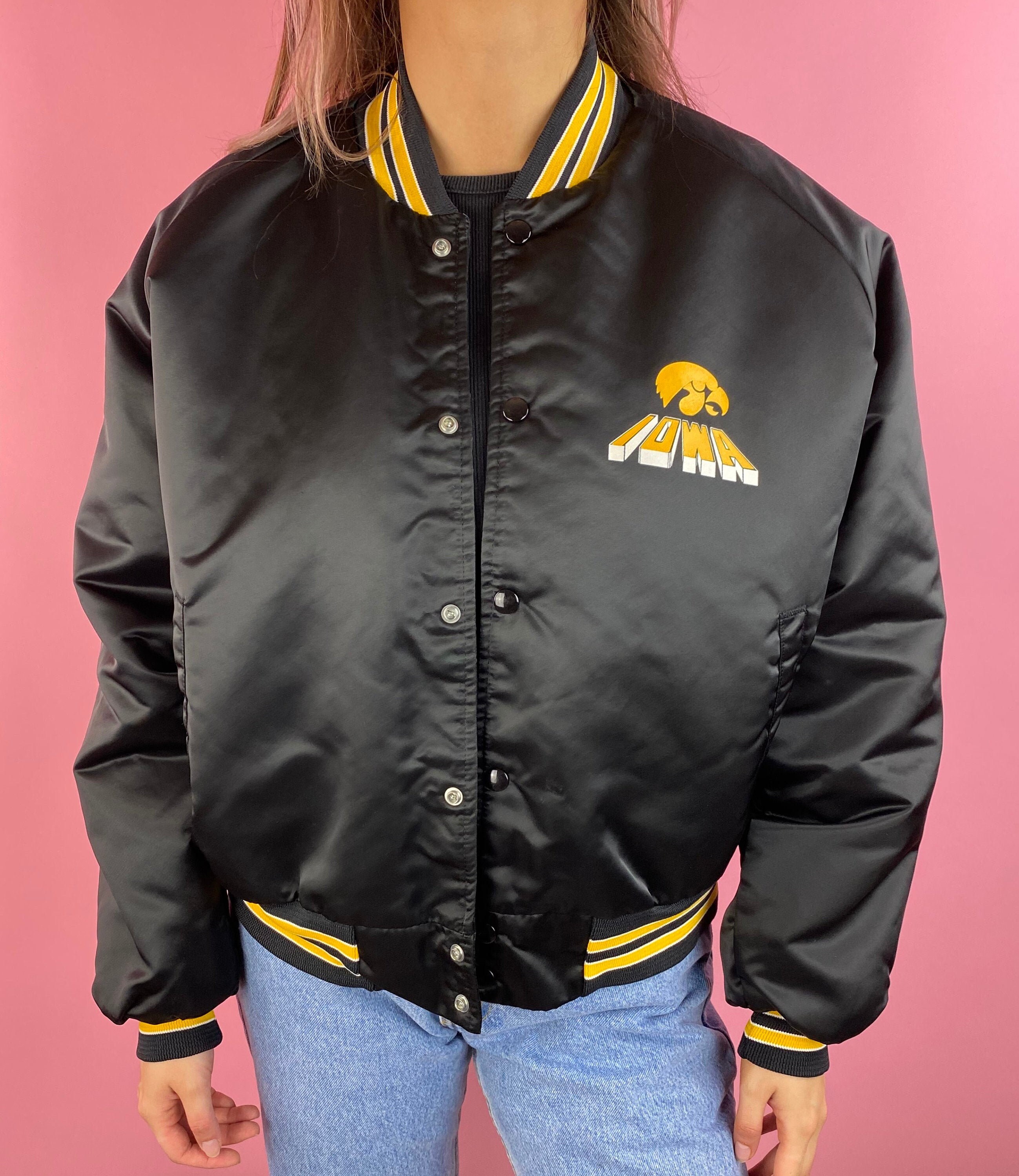 Vintage University of Iowa Hawkeyes 90's Satin Bomber Jacket (XL)