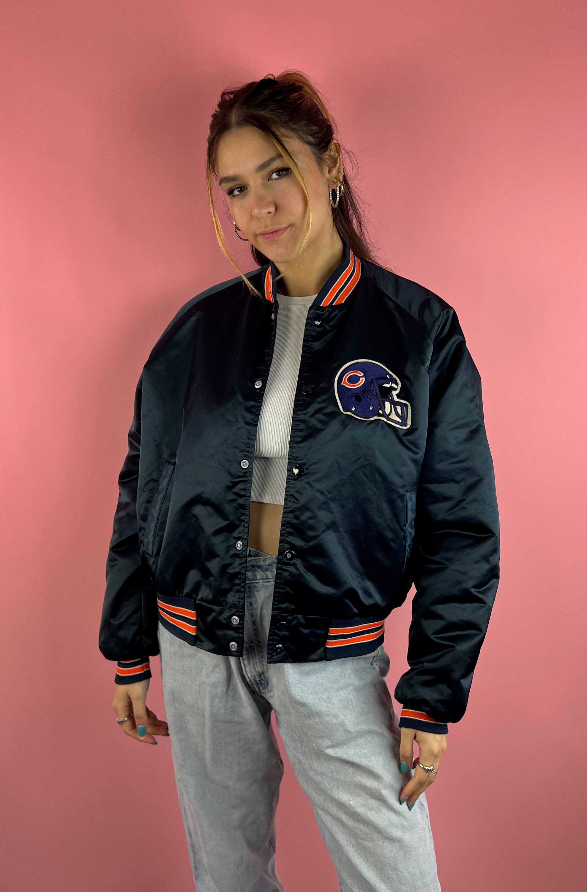 Vintage Chicago Bears 90's Spellout Satin Bomber Jacket - Etsy