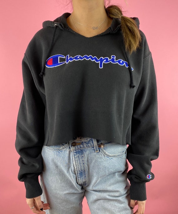 Vintage Champion Hoodie Cropped Sweatshirt (L)