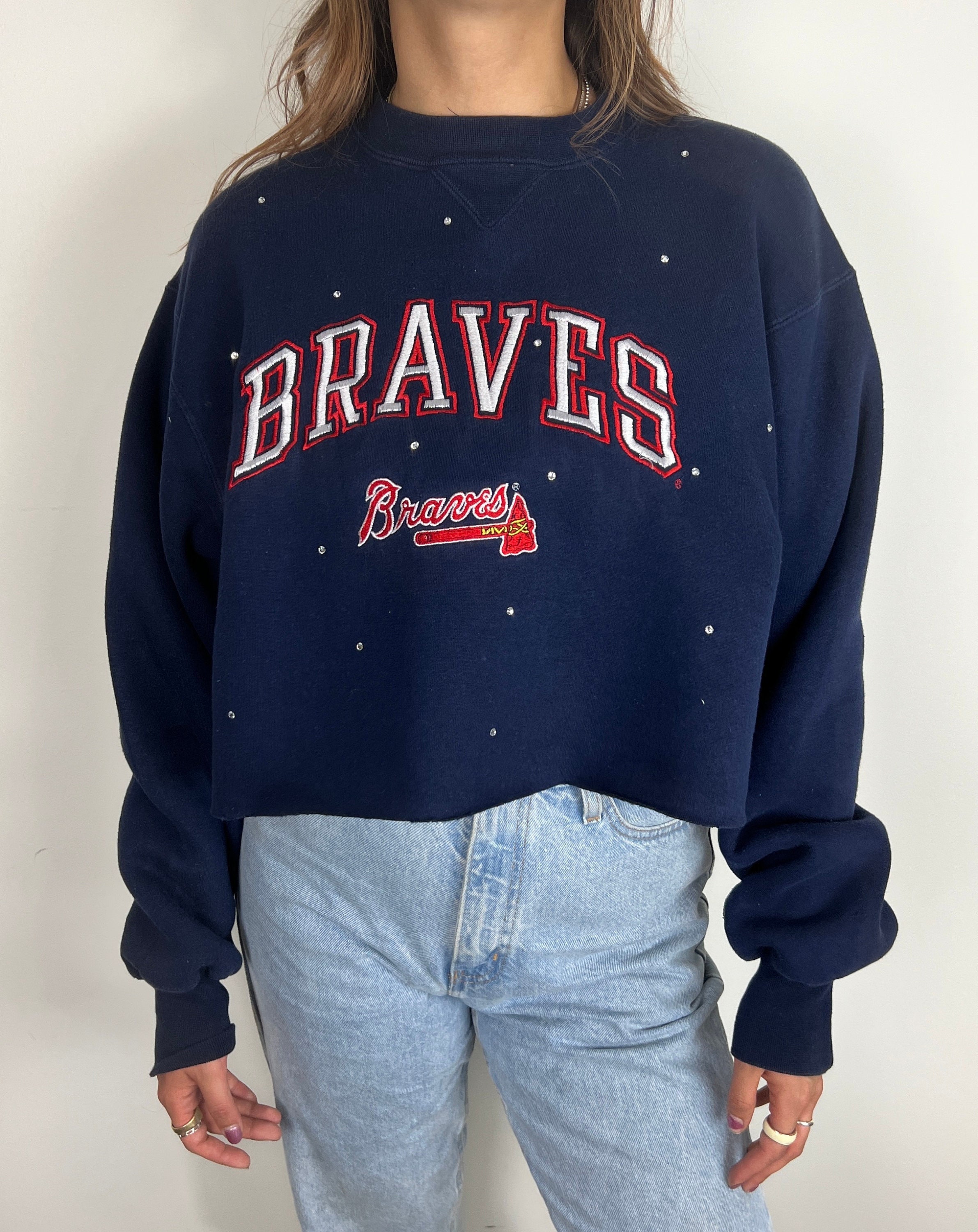 Vintage Atlanta Braves Cropped Rhinestone Sweatshirt L -  UK