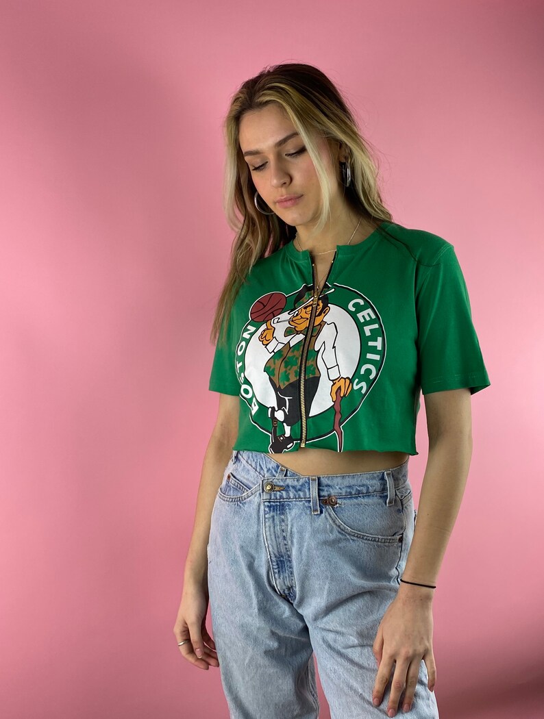 Vintage Boston Celtics Cropped Zip-up Tee S