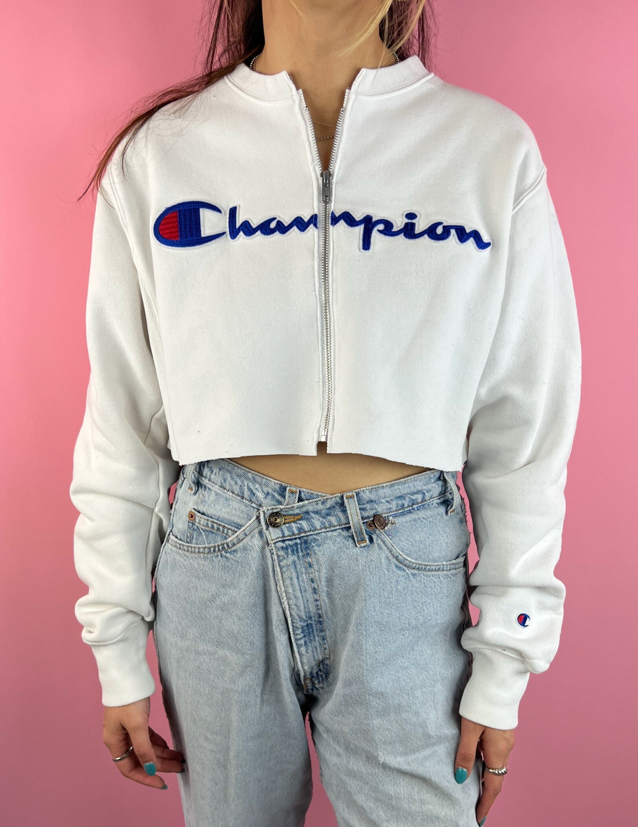 Champion crop hoodie with small script logo two-piece