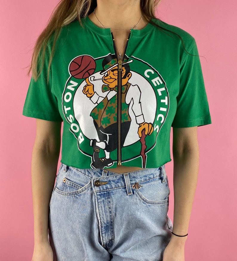Vintage Boston Celtics Cropped Zip-up Tee S