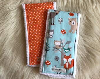 Cotton burp cloth, Flannel burp cloth, Woodland Animals burp cloth, Thick burp cloth, Baby shower gift