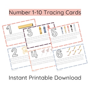 Schede di tracciamento dei numeri, strumenti di scrittura per la scuola domestica, foglio di lavoro stampabile, esercizi sui numeri, schede con numeri punteggiati, download digitale