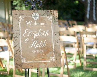 Vintage Travel Wedding "Welcome" Sign, Editable Template, Printable, Instant Download!