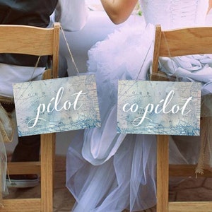 Cute "Pilot & Co-Pilot" Wedding Chair Signs, Set of 2, Travel Theme, Instant Download! **Printable Items**