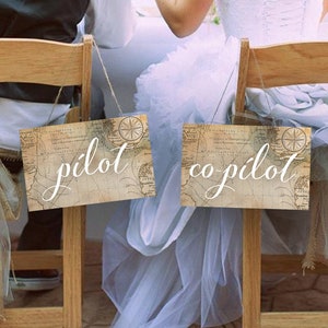 Cute &quot;Pilot & Co-Pilot&quot; Wedding Chair Signs, Set of 2, Travel Theme, Instant Download! **Printable Items**