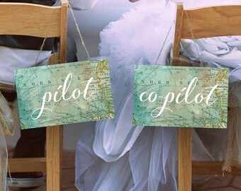 Cute "Pilot & Co-Pilot" Wedding Chair Signs, Set of 2, Travel Theme, Instant Download! **Printable Items**