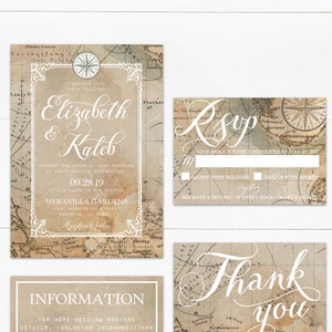 Vintage Travel Wedding Invitation Suite, Printable, Editable Template, Instant Download image 2