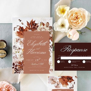 Watercolor Autumn Wedding Invitation Suite, Fall Wedding, Fall Leaves, Floral, Printable, Editable Template, Instant Download!