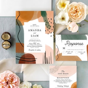 Abstract Boho Wedding Invitation Suite, Printable, Editable Template, Instant Download!