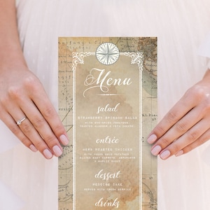 Vintage Travel Theme Wedding Menu, Printable, Editable Template, Instant Download!