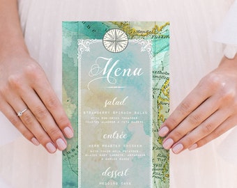 Travel Theme Wedding Menu, Printable, Editable Template, Instant Download!