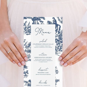 Elegant French Toile Wedding Menu, Printable, Editable Template, Instant Download!