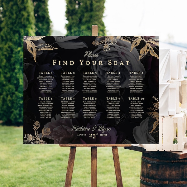 Wedding Seating Chart, Moody Botanical Collection, Table Seating Plan, Editable Template, Instant Download (Printable)