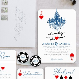 Fun Las Vegas Themed Wedding Invitation Suite, "Lucky in Love", Playing Cards, Editable Template, Instant Download! (Printable)