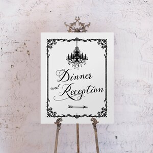 Printable Vintage Dinner and Reception Sign, Elegant, Vintage Design, Chandelier, Both Left and Right Arrows Included! Instant Download
