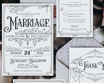 Vintage Wedding Invitation Suite, Printable, Editable Template, Instant Download!