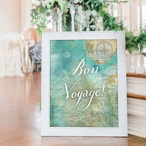 Printable "Bon Voyage!" Wedding Sign, Party Sign, Map Travel Theme, Instant-Download!