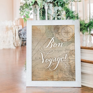 Printable "Bon Voyage!" Wedding Sign, Party Sign, Map Travel Theme, Instant-Download!