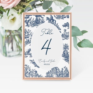 Elegant French Toile Table Numbers Template, French Blue, Editable Template, Instant Download!