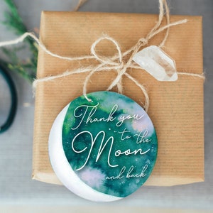 Editable "Thank You to the MOON and back!", Fun Printable Favor Tags, Thank You Tags, Gift Tags, Green Galaxy, Editable Template