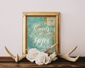 Printable "Cards & Gifts" Wedding Sign, Map Travel Themed, Instant Download! (Printable)