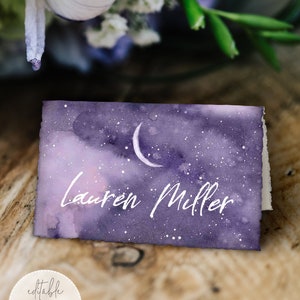 Violet Galaxy Tented Place Cards, Printable, Editable Template, Instant Download!