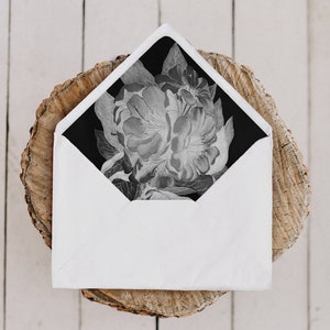 Printable Envelope Liners, 7 Sizes Included, Vintage Botanical, Black and White, Printable, Instant Download!