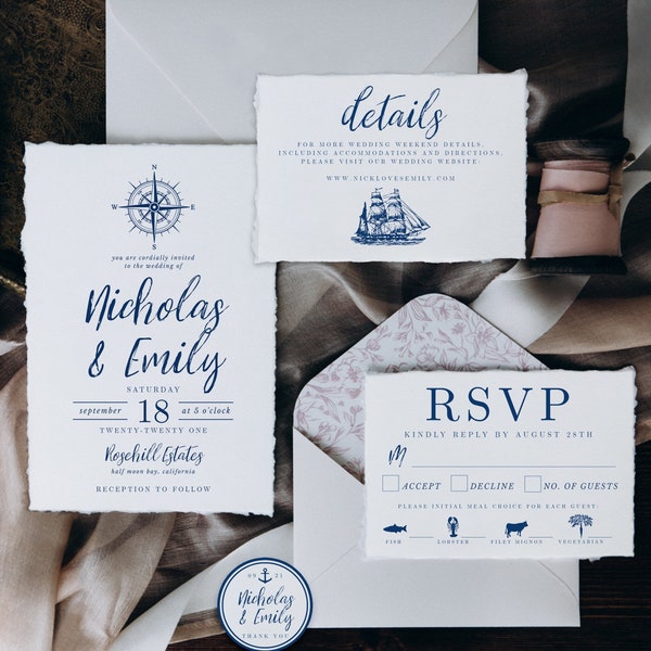 Elegant Nautical Wedding Invitation Suite, Editable Template, Printable, Instant Download!