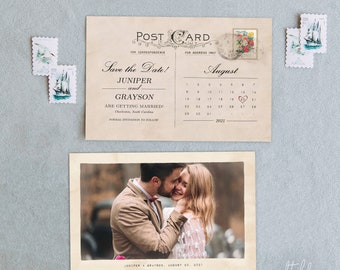 Save the Date Postcard, Vintage, Romantic, Editable, Printable Template, Instant Download!