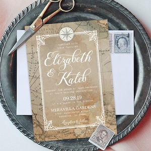 Vintage Travel Wedding Invitation Suite, Printable, Editable Template, Instant Download image 1